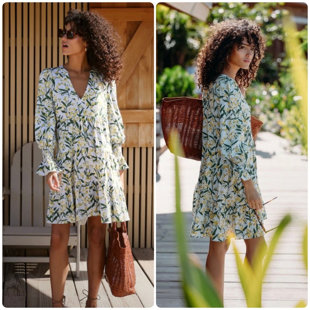 Pomander Place Palmetto Garden Kenzo Dress Floral V-Neck Tiered Long Sleeve XL